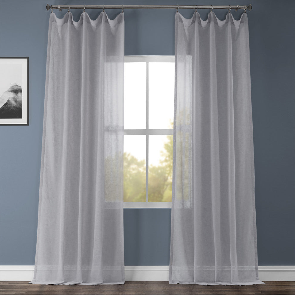 Solid FauxLinen Sheer Curtain, Single Panel, Steel Mountain, 50"x96"