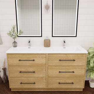 Victoria 60" Double Sink Solid Wood Bath Vanity, Oak