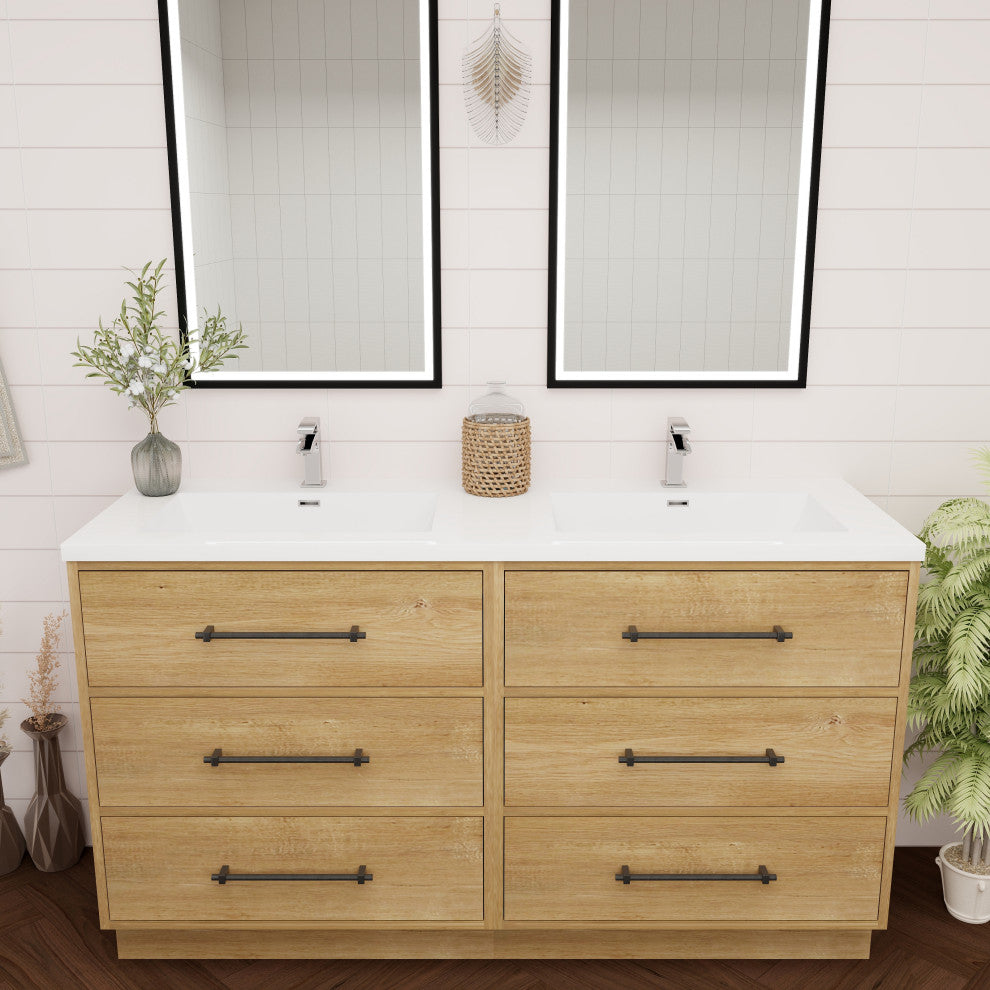 Victoria 60" Double Sink Solid Wood Bath Vanity, Oak