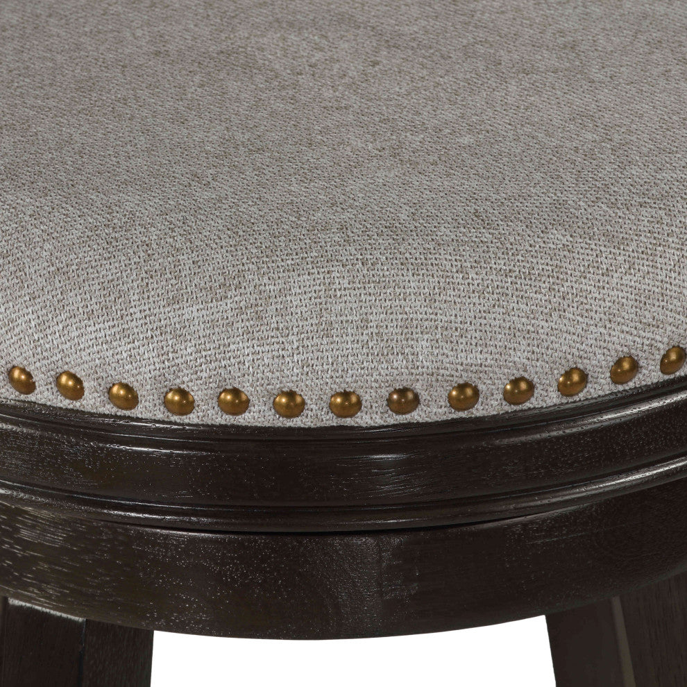 Ferne Solid Wood Swivel Barstool, 29" Gray Fabric