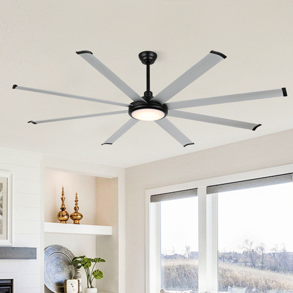 96" 8 Blades Indoor Ceiling Fan, Light Kit, Black and Nickel