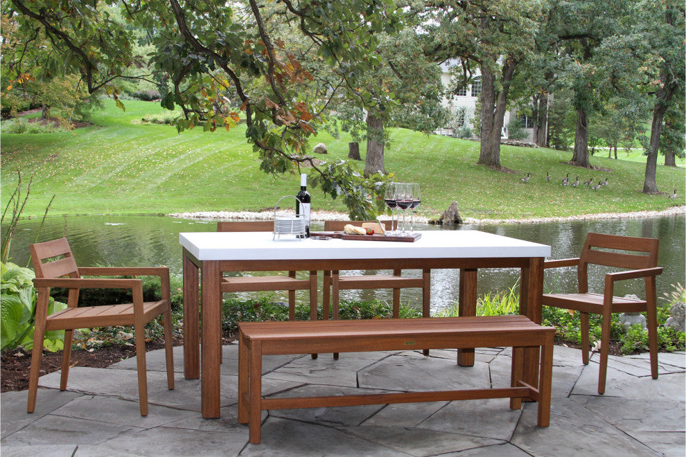 6-Piece Eucalyptus and Ivory Composite Dining Set With Stacking Chairs