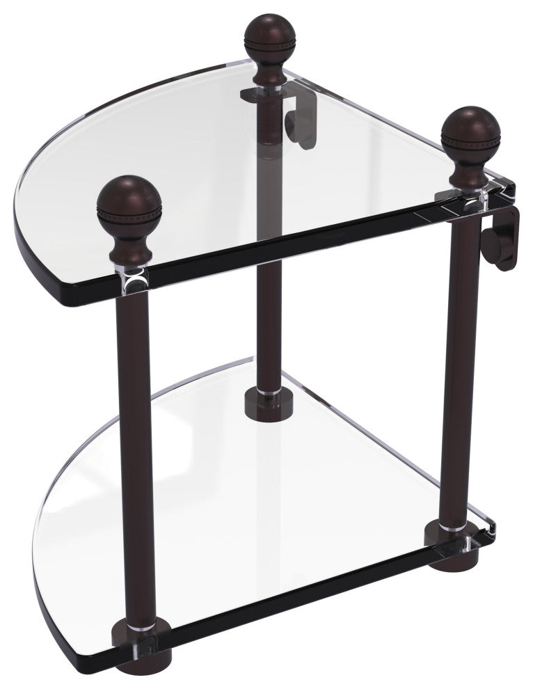 Mambo 2 Tier Corner Glass Shelf, Antique Bronze