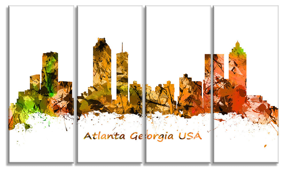"Atlanta Georgia Skyline" Cityscape Painting Canvas Print, 4 Panels, 48"x28"