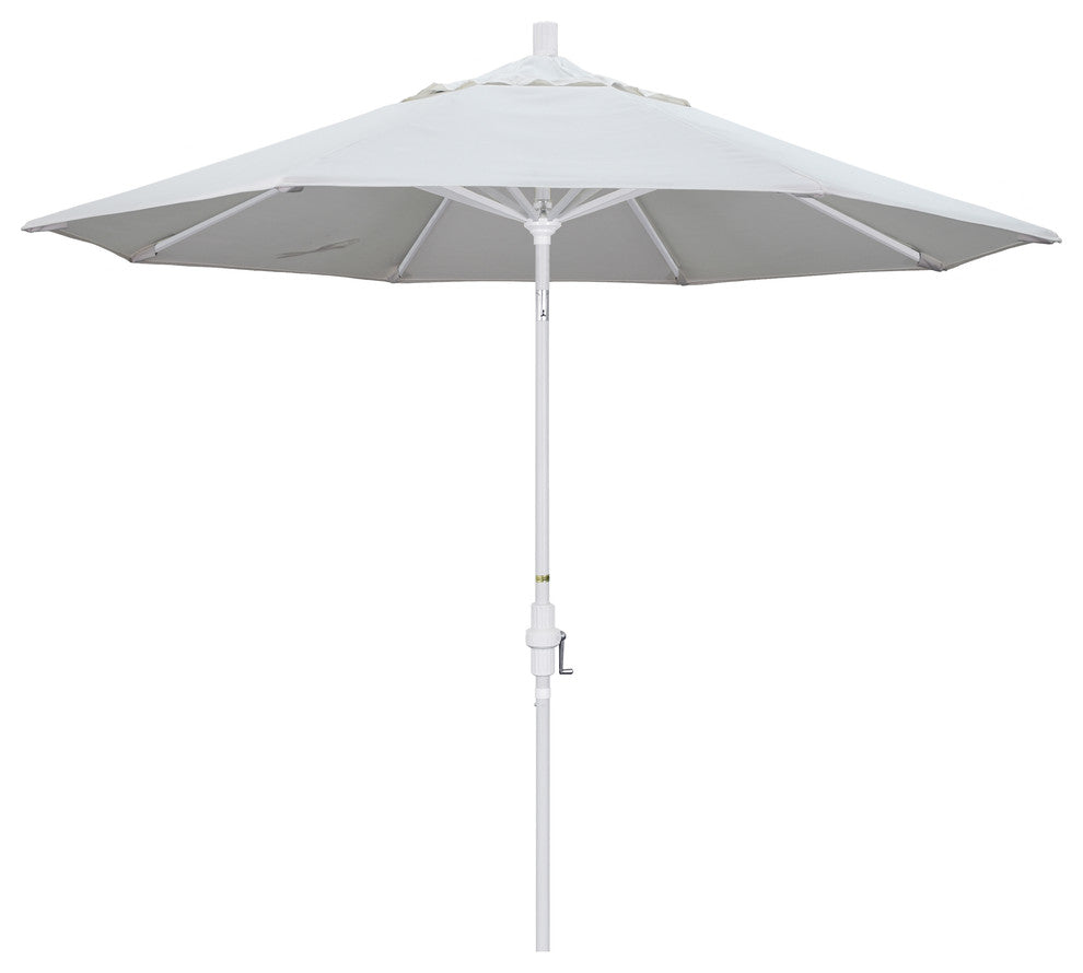 9' Matted White Collar Tilt Crank Aluminum Umbrella, Natural Pacifica