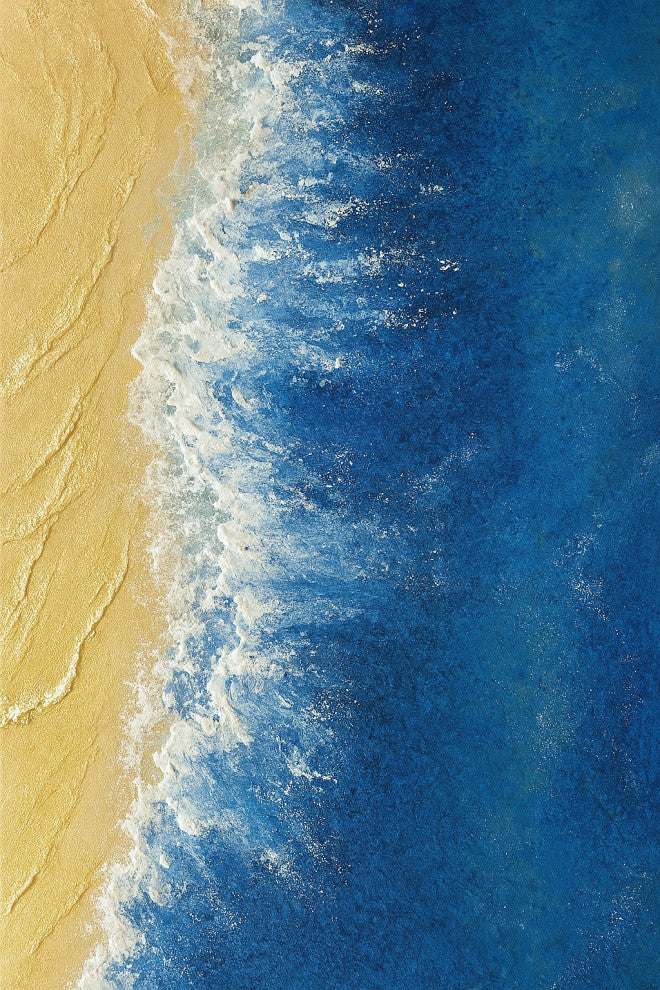 Original Art "Golden Shoreline and Blue Ocean" Abstract hand-painted Painting