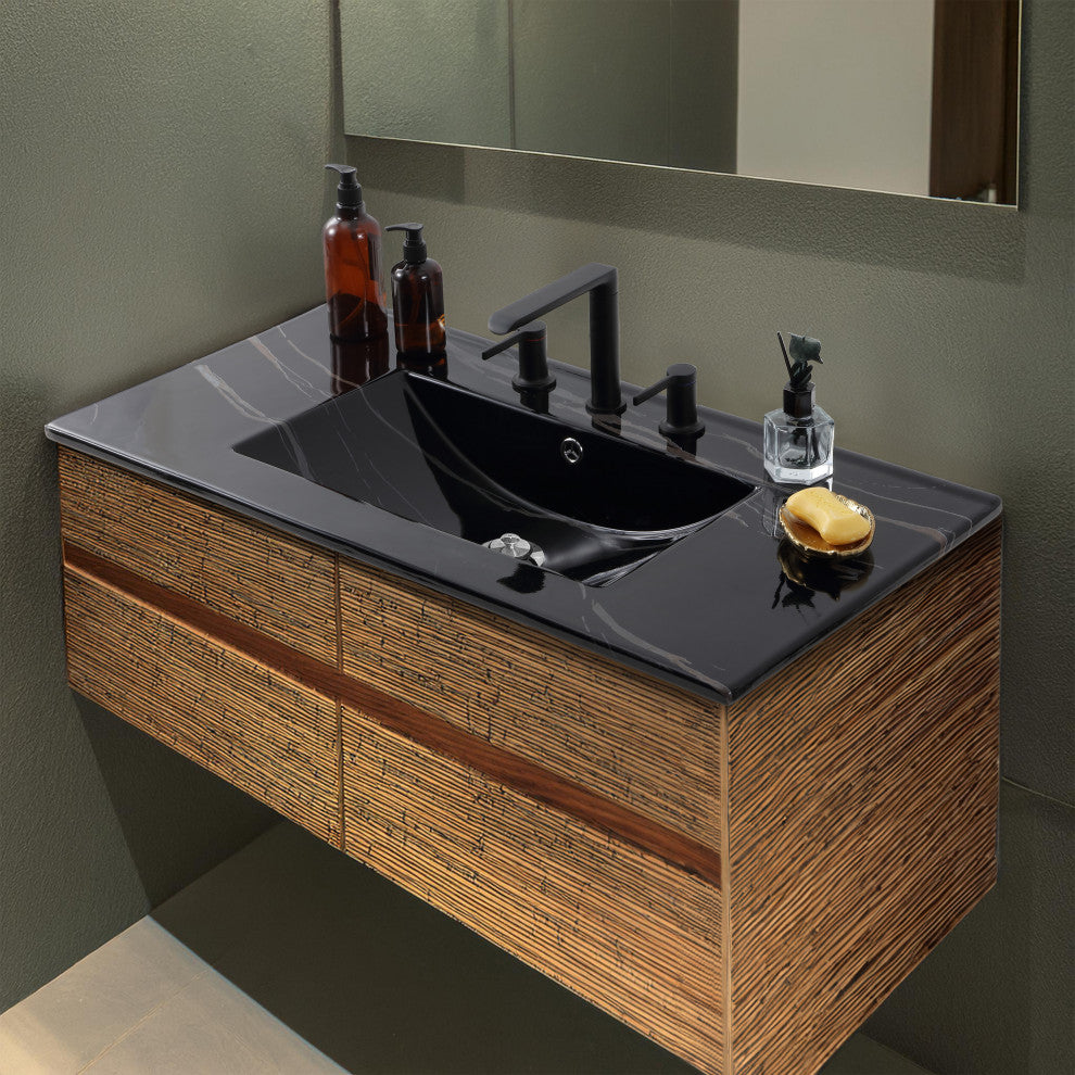 Ancillary 3-Hole Contemporary Rectangular Ceramic Single Sink Basin Vanity Top