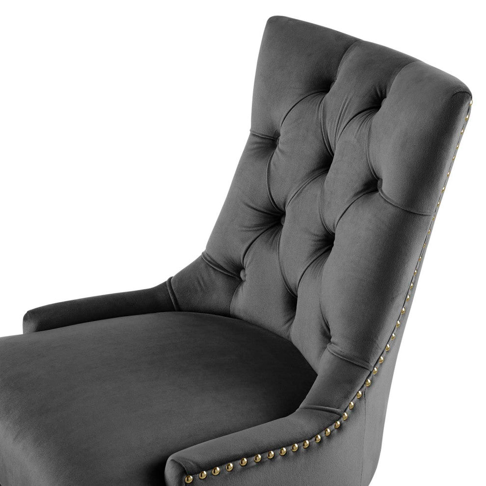 Computer Work Desk Tufted Chair, Velvet, Gold Gray, Home Business Office