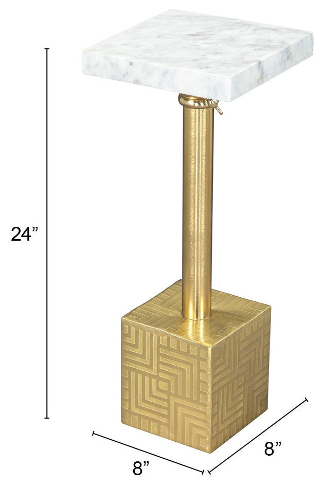 Sofa Side Table, Square, Artificial Marble, Iron Metal, White, Gold, Lounge