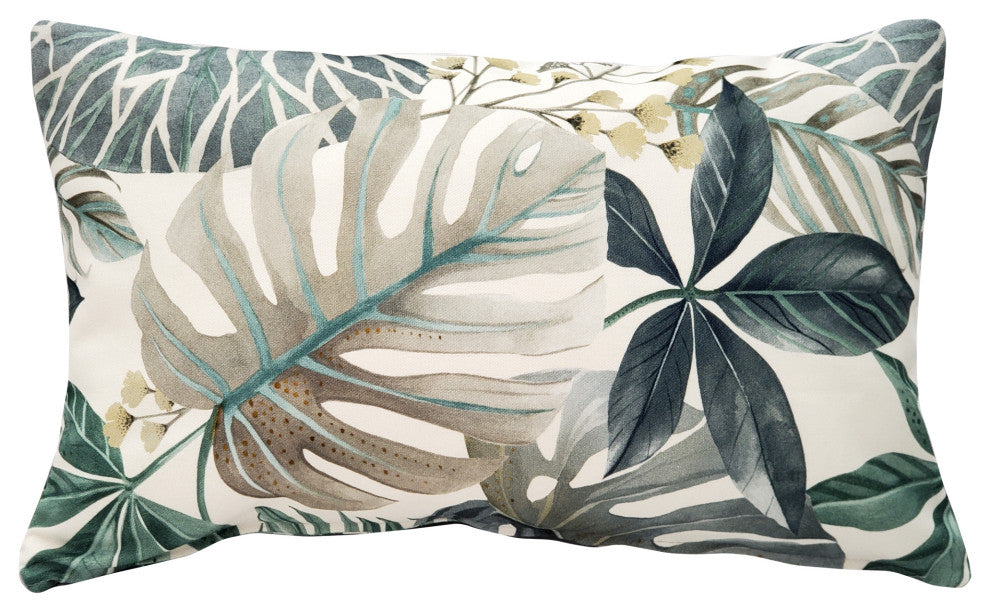 Thai Garden Gray Leaf Throw Pillow 12x20, with Polyfill Insert