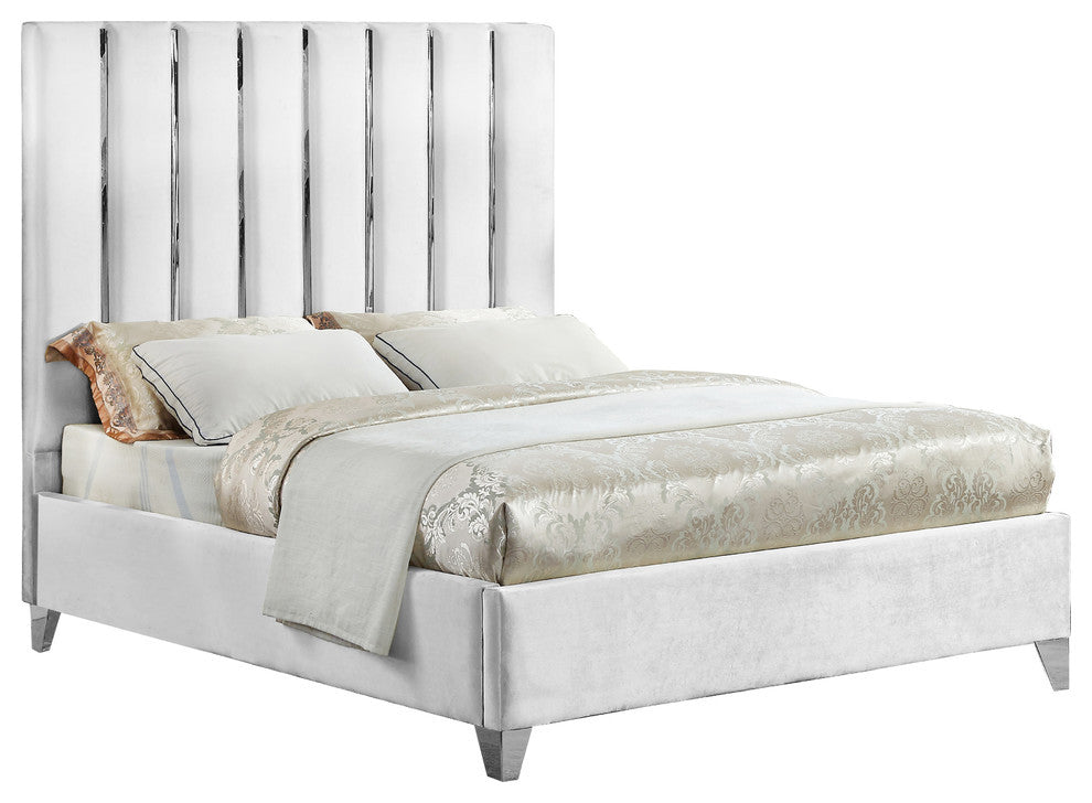 Enzo Velvet Bed, White, King