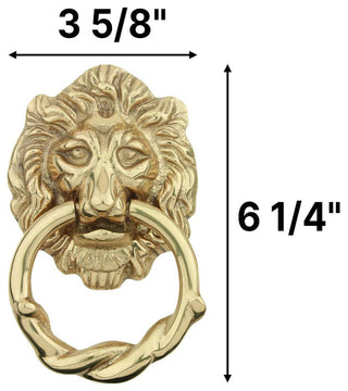Solid Cast Brass Lion Front Door Knocker 6.25" Tall Lacquered Brass Finish