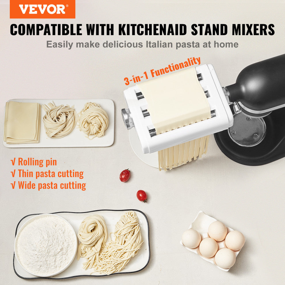 VEVOR 3-IN-1 Pasta Attachment for KitchenAid Stand Mixer Pasta Roller Cutter Set