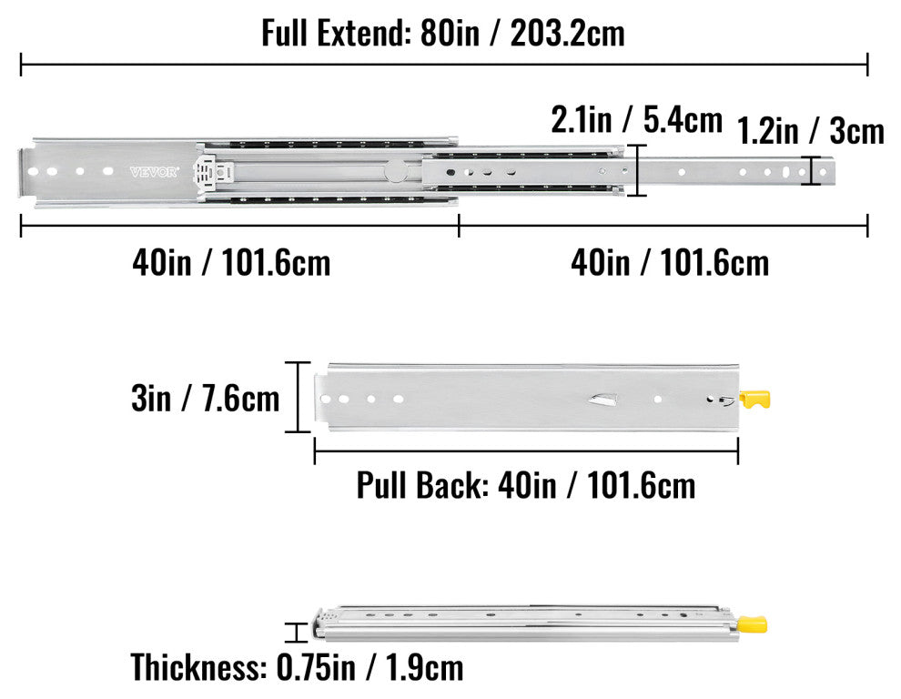 Full Extension Ball Bearing Drawer Slide 500lbs Loading, 40 Inch