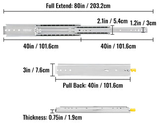 Full Extension Ball Bearing Drawer Slide 500lbs Loading, 40 Inch
