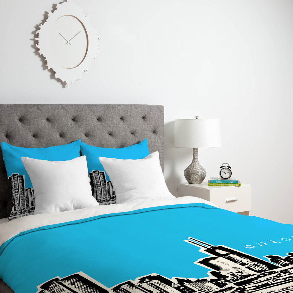 Deny Designs Bird Ave Chicago Blue Duvet Cover - Lightweight