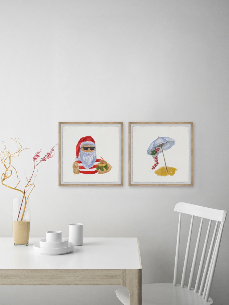 Santa on Vacation Diptych, 2-Piece Set, 12x12 Panels, 12x12