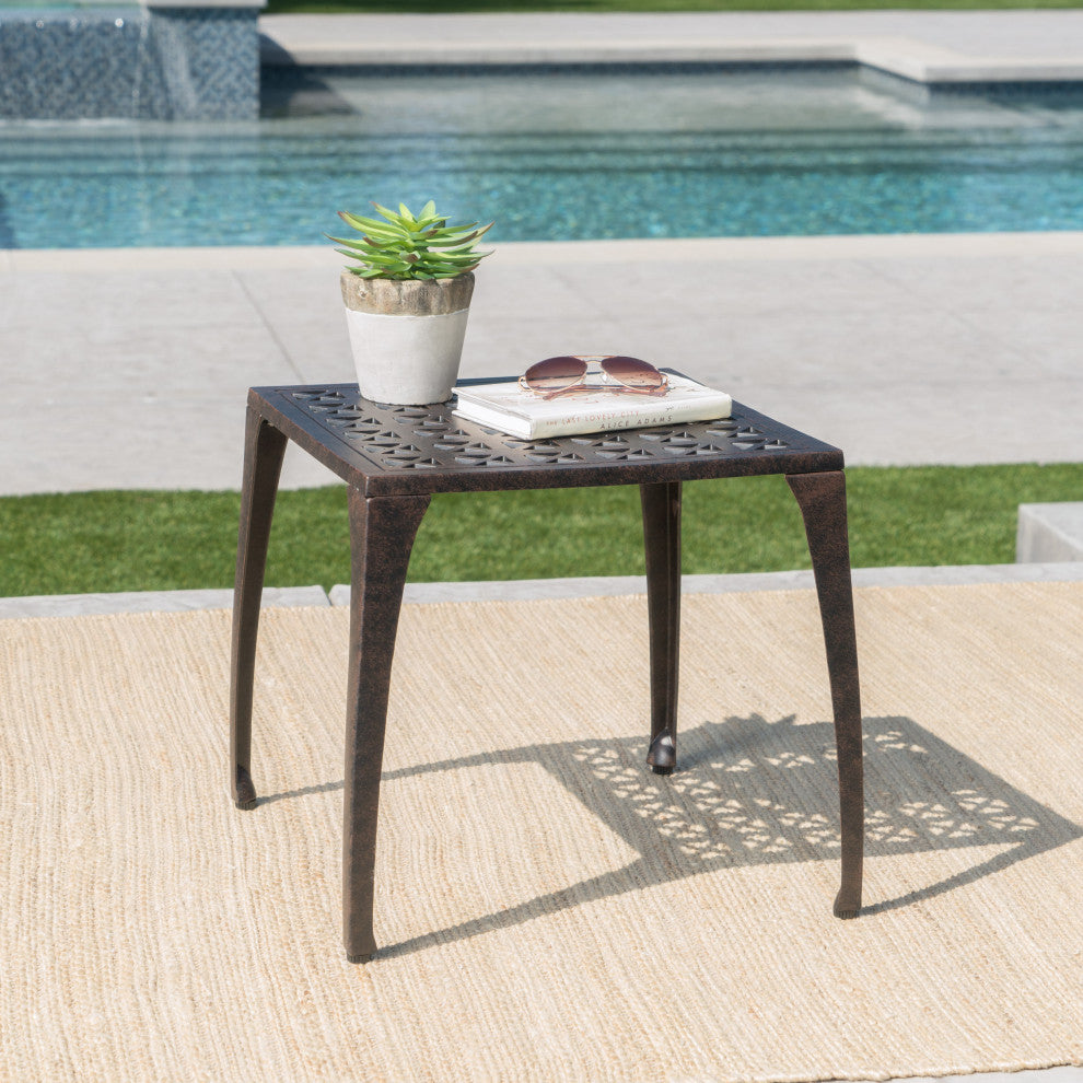 GDF Studio Kata Outdoor 18" Bronze Finished Cast Aluminum Side Table