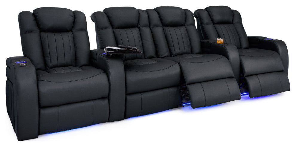 Seatcraft Athenian Home Theater Seating, Black, Row of 4 With Loveseat