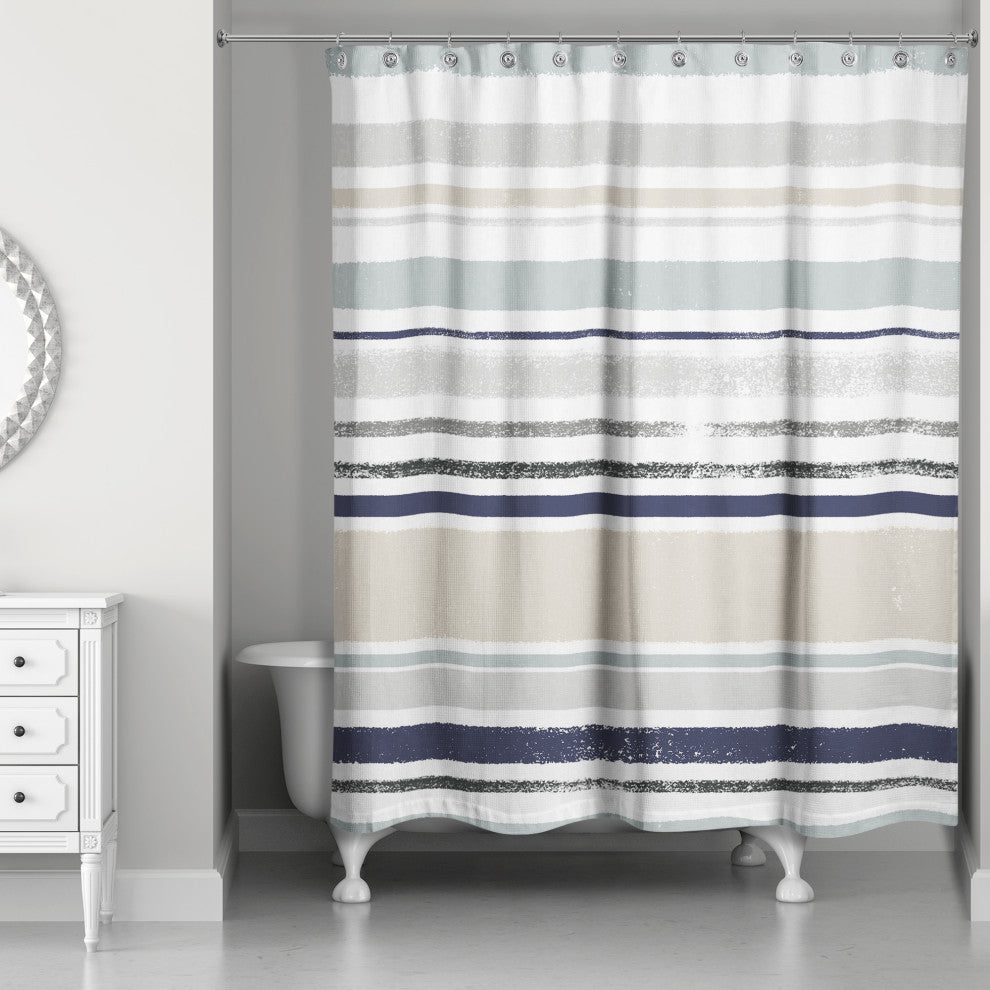 Beige and Blue Stripes 71x74 Shower Curtain