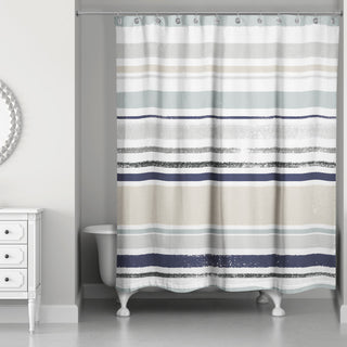 Beige and Blue Stripes 71x74 Shower Curtain