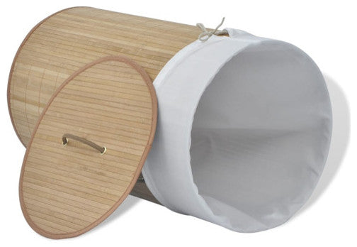 vidaXL Collapsible Laundry Basket Dirty Clothes Hamper Natural Round Bamboo
