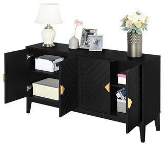 GDF Studio 4-Door Sideboard Storage Cabinet, Gold Handles & Adjustable Shelf