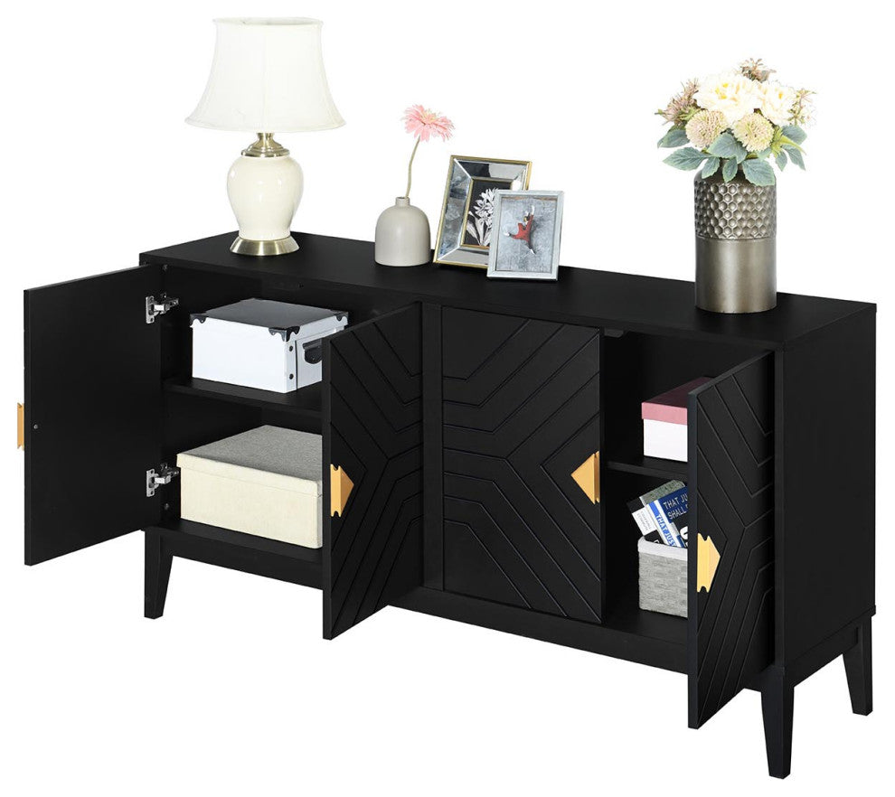GDF Studio 4-Door Sideboard Storage Cabinet, Gold Handles & Adjustable Shelf