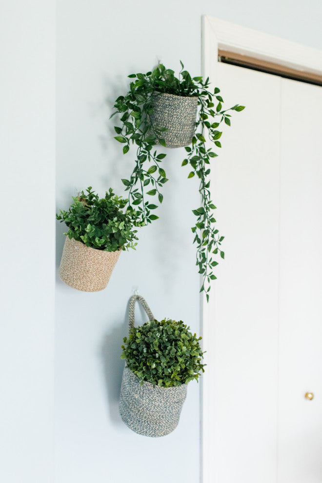 Melia Woven Jute Hanging Basket with Handle 4.6 x 5.2 x 4.8in. Slate