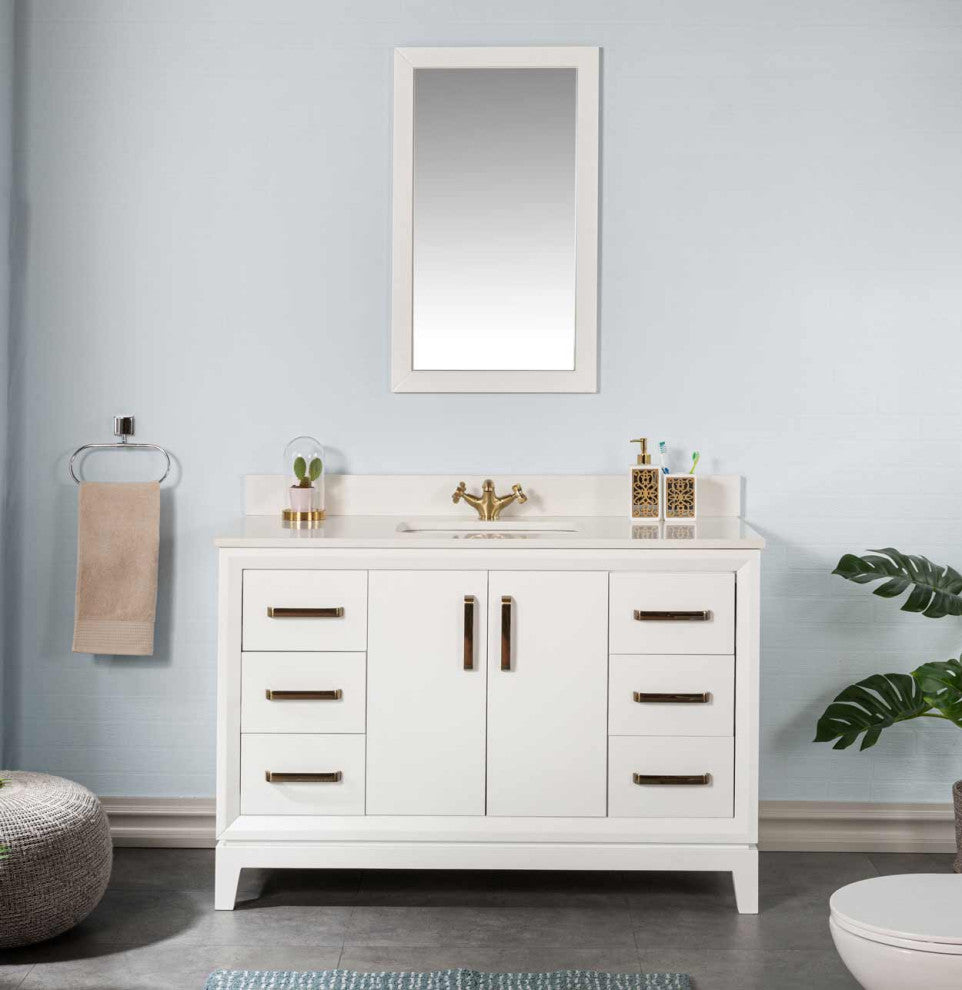 Fabia Collection 48" Bathroom Vanity With Sink, Mirror, Countertop, White