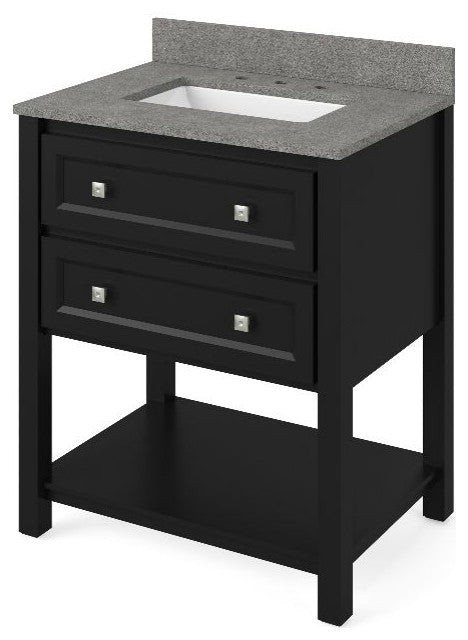 Adler Transitional 30" Black Vanity, Steel Grey Cultured Marble Vanity Top