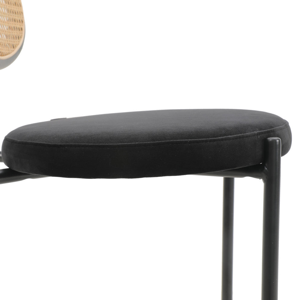 LeisureMod Euston Wicker Bar Stool With Black Steel Frame and Footrest, Black