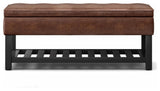 Cosmopolitan Storage Ottoman Bench With Open Bottom, Distressed Saddle Brown Faux Leather