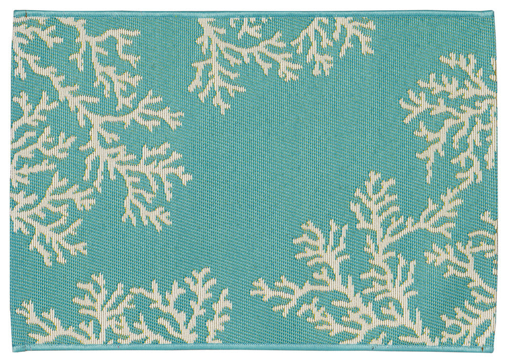Esencia Coral Edge Indoor/Outdoor Mat Aqua 2'x2'10"