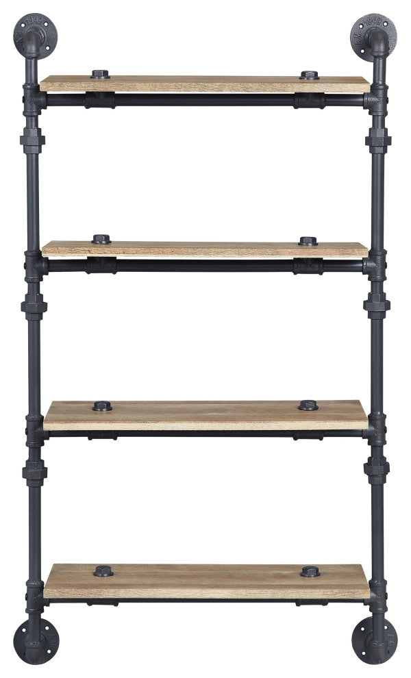 ACME Brantley Wall Rack With 4 Shelves, Oak and Sandy Black Finish