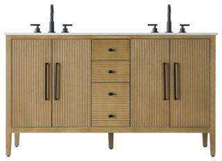 Home Living 60" Double Bathroom Vanity, Linen Oak