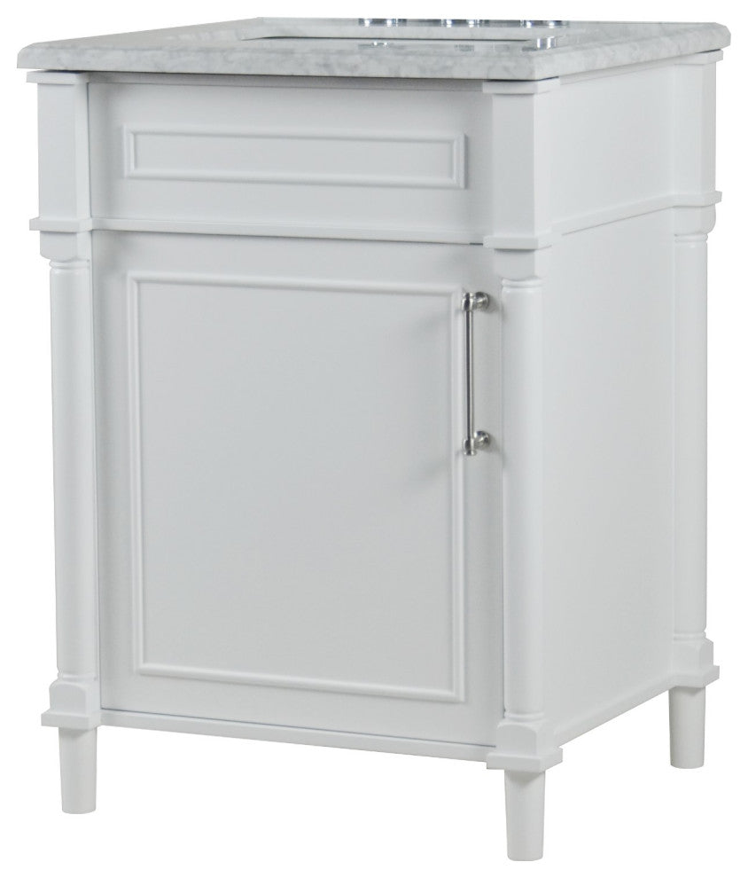 24" Single Vanity, White With White Carrara Marble Top