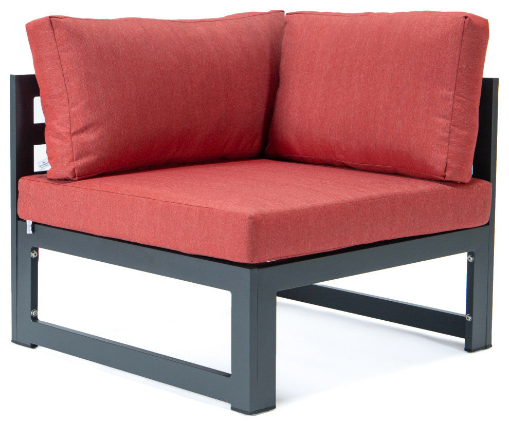 LeisureMod Chelsea 7-Piece Outdoor Sectional With Fire Pit Table, Red