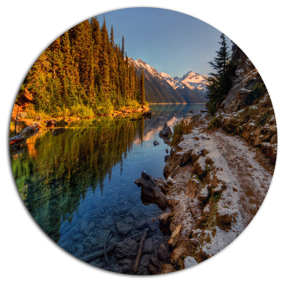 Placid Lake Between Mountains, Landscape Round Wall Art, 23"