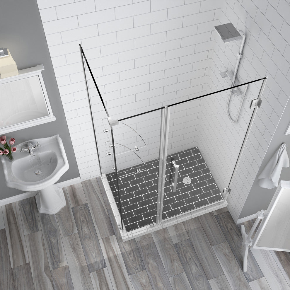 BromleyGS 35.25"-36.25"x32.375"x72" Frameless Corner Hinged Shower Enclosure