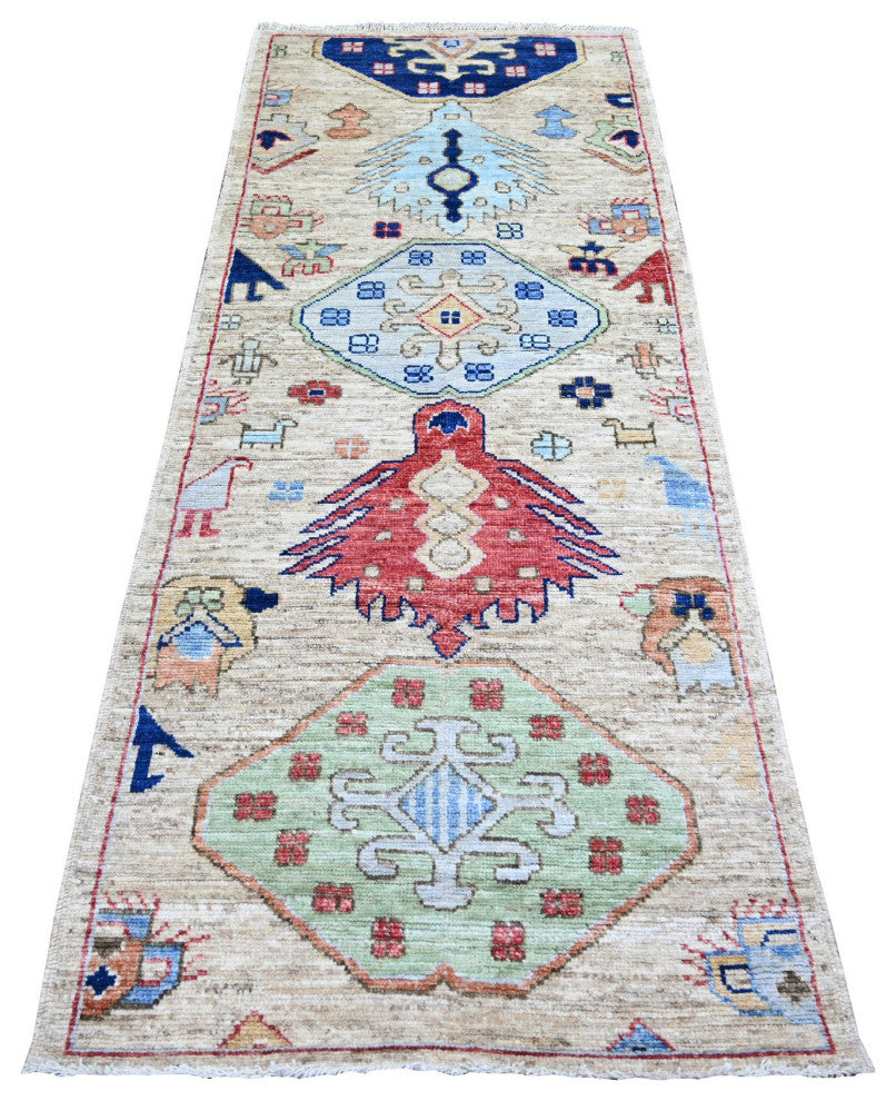 Tan Anatolian Village Inspired Design Wool Hand Knotted Runner Rug 3'1"x7'9"