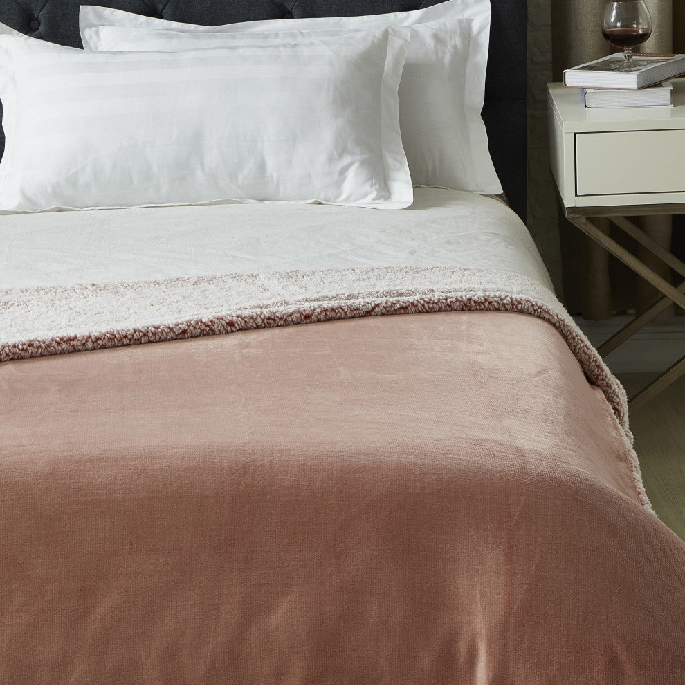 Amarey Flannel Reversible Sherpa Throw, Blush