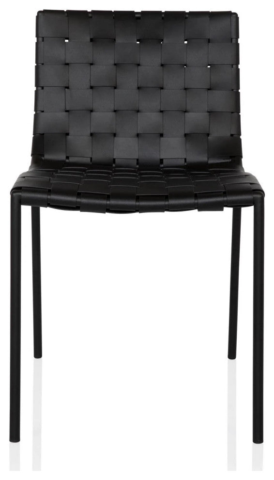 Elite Living Soho, Set of 2, Modern Faux Leather Weave Dining Chair, Black
