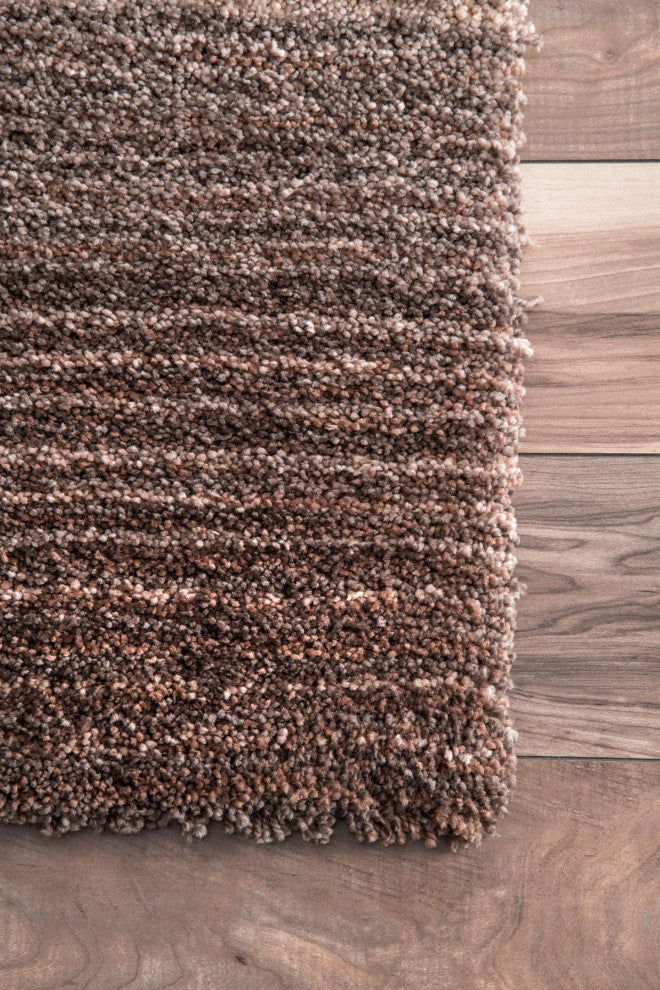 Nuloom Hand-Tufted Striped Shaggy Plush Shag Rug, Navy Multicolor 6'x9'