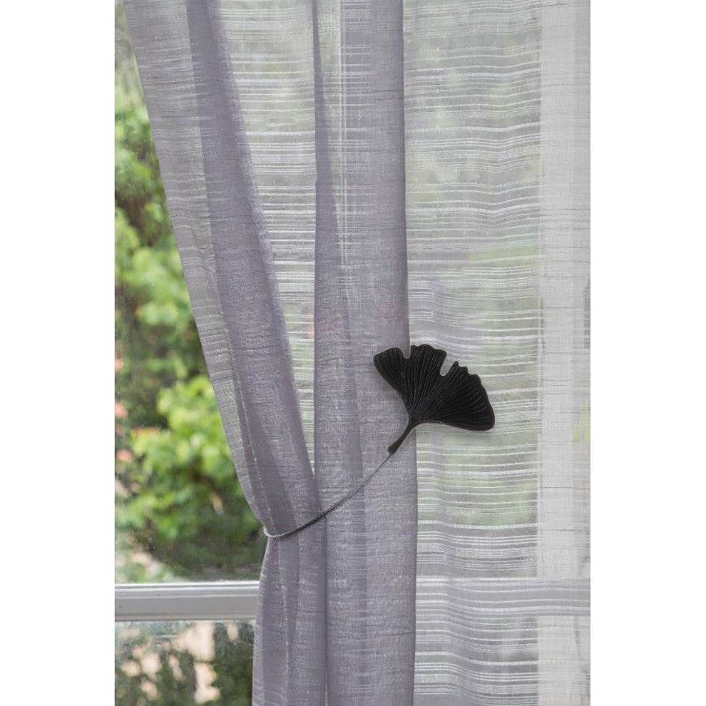 Magnetic Metal Curtain Tiebacks with Ginkgo Leaf Design "“ No Installation Needed, Black, Pack of 2