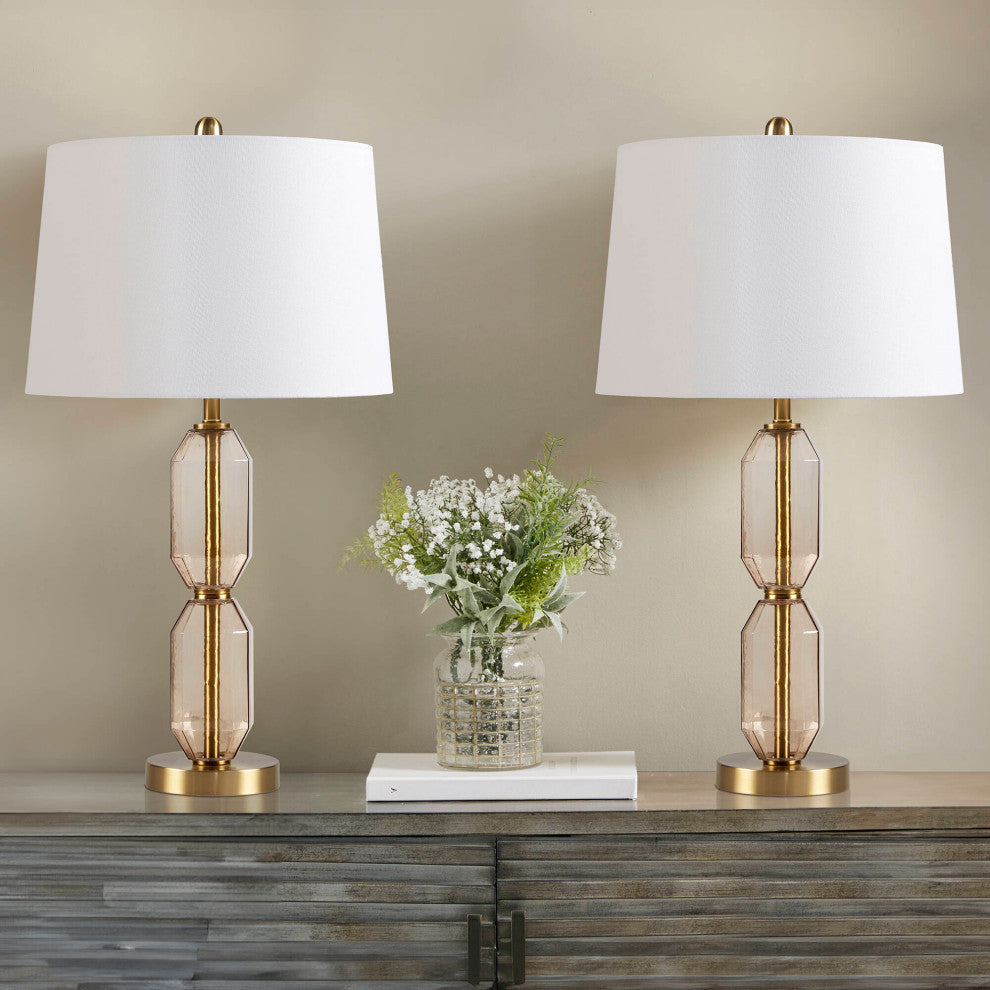 510 Design Zirconia Faceted Green Glass Table Lamp, Nightstand Light, Brown