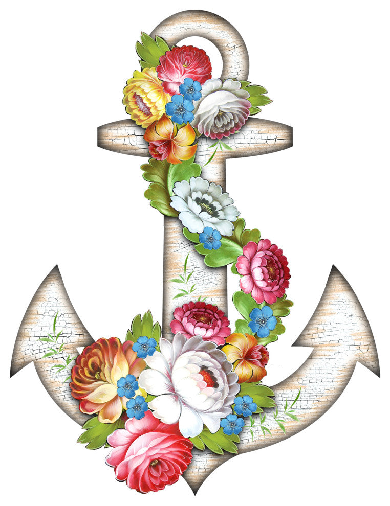 Floral Anchor Wood Orn