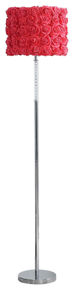 Benzara BM279104 Glamorous Floor Lamp, Rose Accent Shade, 100W, Red, Silver