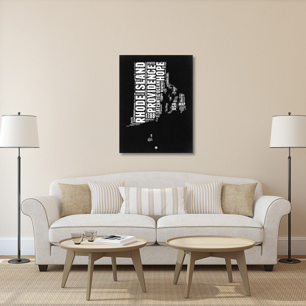 "Rhode Island Black and White Map" Fine Art Print
