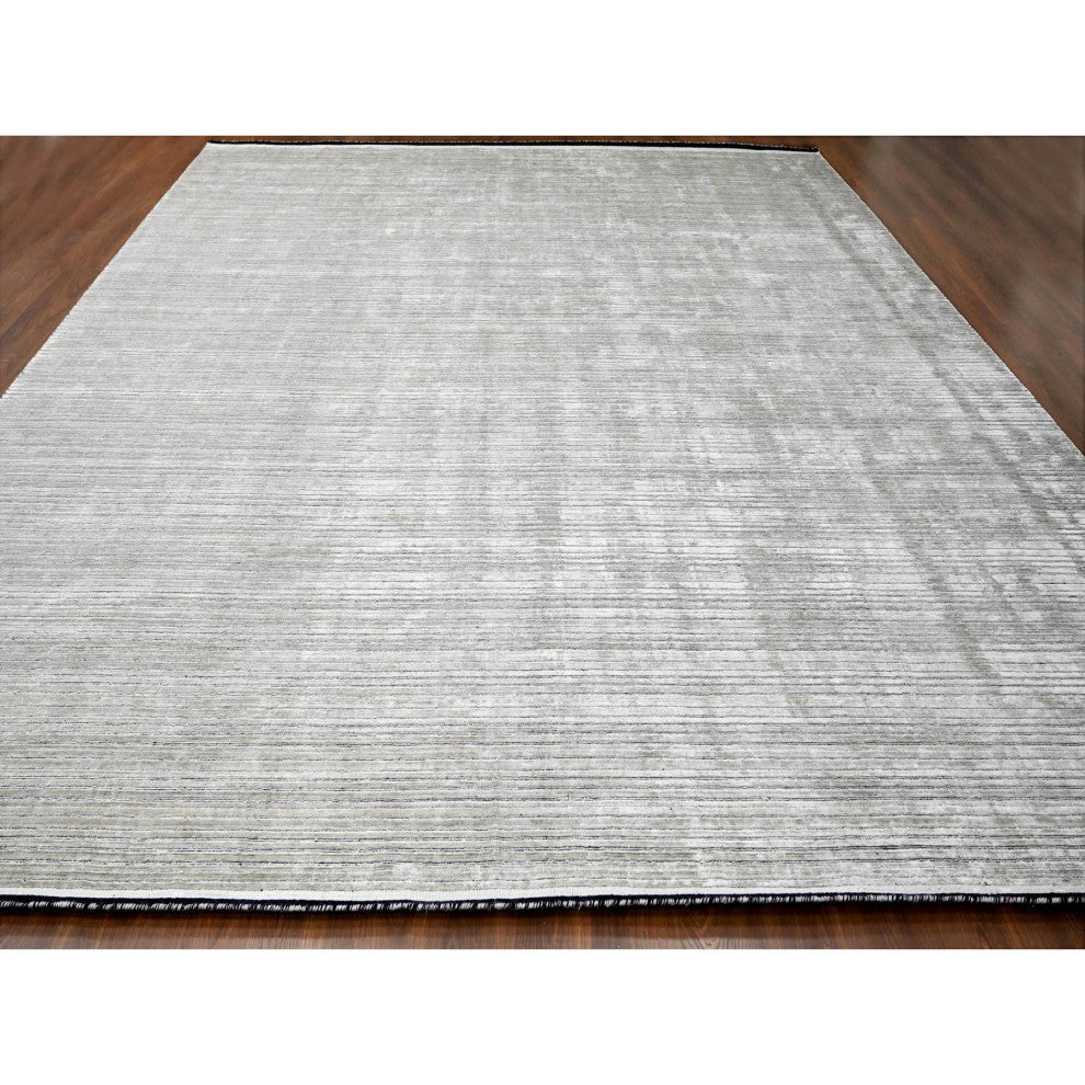 Taupe Modern Textured Hand Loomed Wool and Silk Oversized Rug, 14'x16'2"